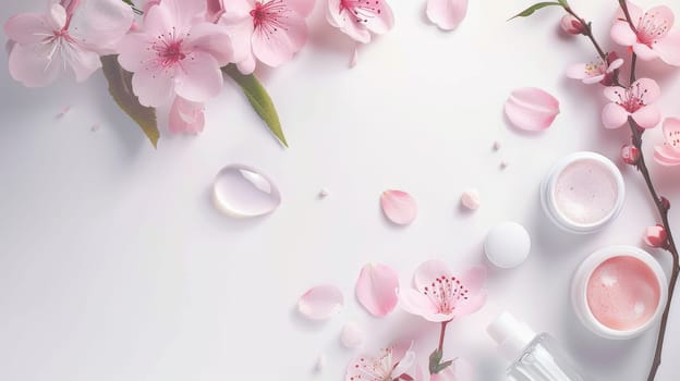 Tranquil composition of beauty and wellness products with clear space for text overlay