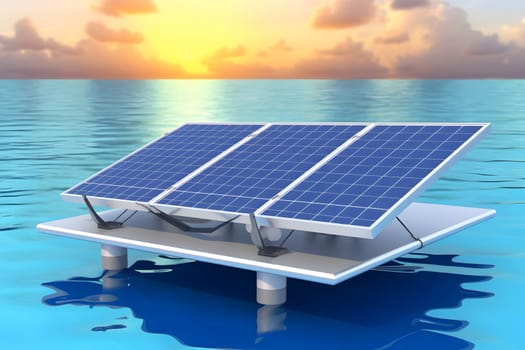 Solar power station float on water,Ecological energy renewable solar panel plant electric power. Neural network AI generated art