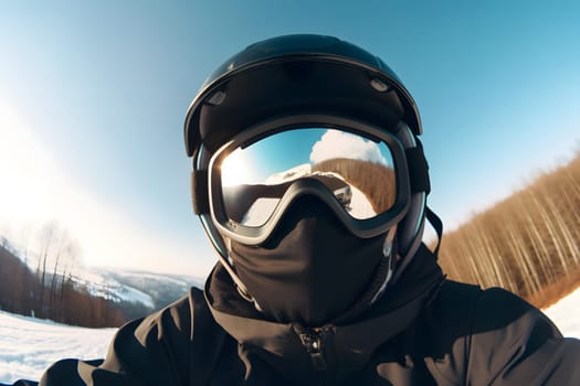 Portrait of young human in ski mask. Neural network AI generated art