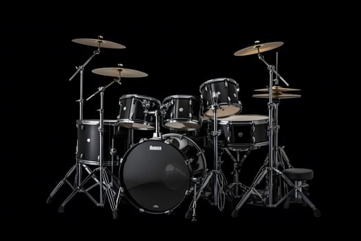 Drum set on dark stage background. Neural network AI generated art