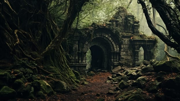 ruins of an ancient temple in the forest.