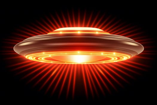 UFO, an alien plate hovering over the field, hovering motionless in the air. Neural network AI generated art