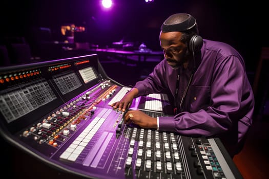 Producer, Audio Engineer Uses Control Desk for Recording New Album Track in Music Record Studio. Neural network AI generated art