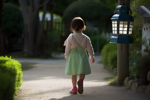 Back to School Concept. Happy Funny little toddler asian girl. Neural network AI generated art