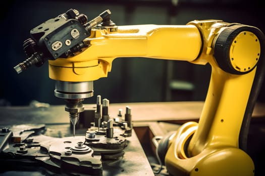 Industrial Robot Arm at Production Line at Modern Factory. Neural network AI generated art