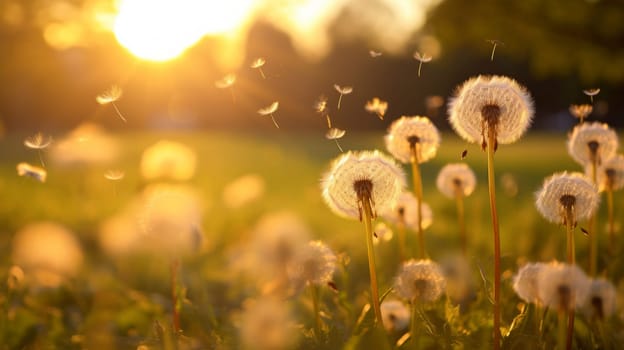 Dandelion In Field At Sunset. Neural network AI generated art Neural network AI generated art