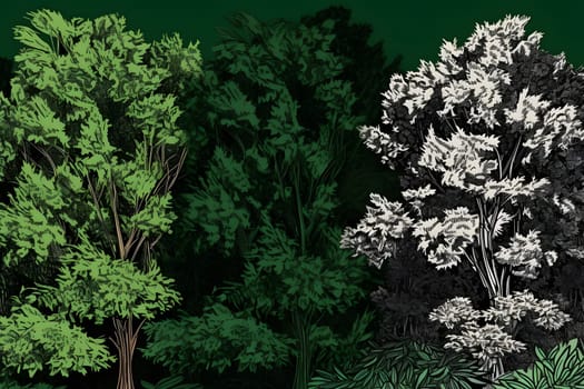 Green tree. Forest foliage and coniferous plants. Neural network AI generated art