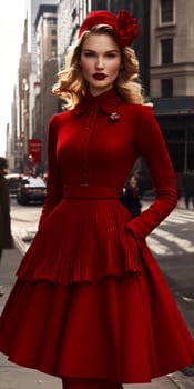 Photographs of women styled in the 1940s-50s taken on the streets of American cities. AI generative.