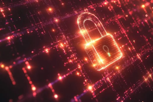 A glowing digital padlock floats above a vibrant blockchain network, symbolizing security and encryption in the modern digital landscape.