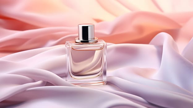 Perfume bottle on a background of satin fabric. Neural network AI generated art