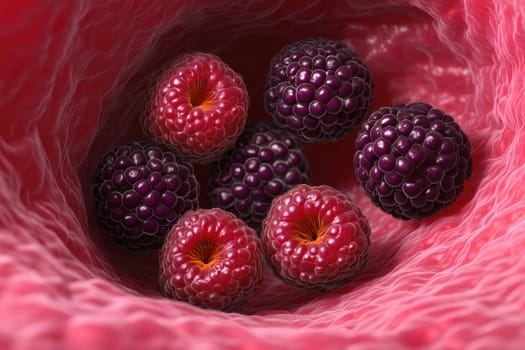 Discover the concept of healthy antioxidants in the bloodstream illustrated with vibrant raspberries, showcasing their nutritional benefits for overall wellness and vitality.