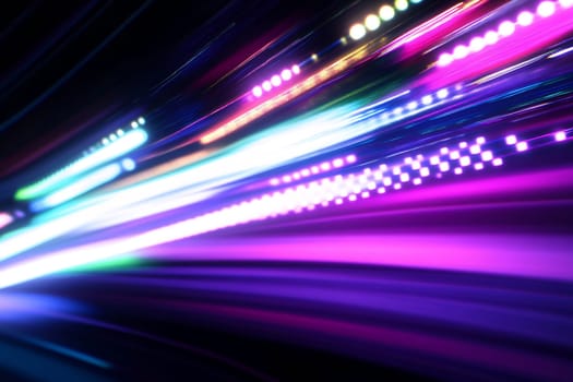 Vivid light streaks in various colors create a dynamic sense of movement against a dark background.