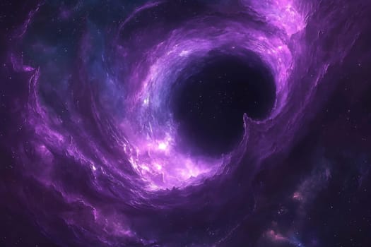 A mesmerizing swirling vortex of purple hues in a vast expanse of deep space, highlighting celestial beauty and mystery.