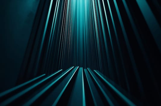Vertical lines create a striking pattern as light beams cascade down from above, revealing depth and dimension in the space.