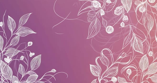 A delicate floral illustration features intricate white leaves and buds against a soft purple gradient backdrop, creating a serene ambiance.