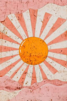 A vibrant orange sun appears above soft pink waves, creating a warm and cheerful atmosphere with captivating colors.