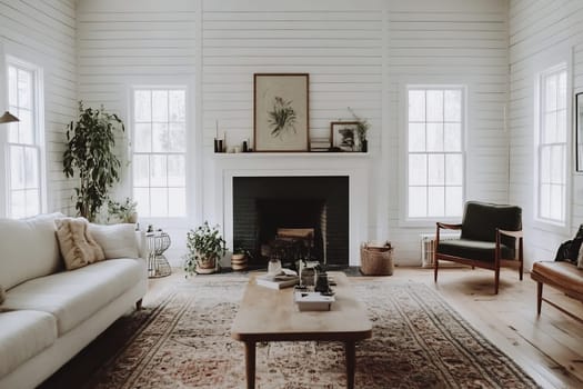 A bright living room features cozy furniture and plants, creating a welcoming atmosphere with natural light streaming through windows.
