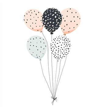 Five vibrant balloons with polka dot patterns are tied together, creating a festive and playful atmosphere perfect for celebrations.