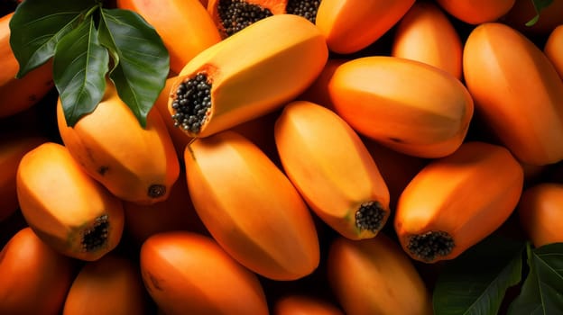 Beautiful papaya tree and red fruits and papaya juice. ai generated art image
