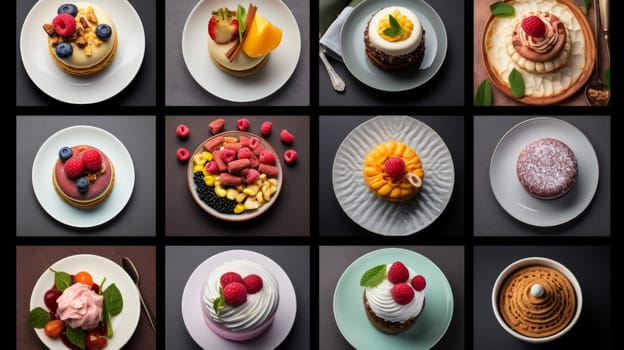 Collage with different delicious desserts. ai generated art image