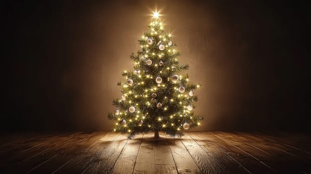 A refined 3D depiction of a Christmas tree, illuminated with soft white lights and adorned with matching white ornaments. The minimalistic and elegant design exudes sophistication, perfect for a serene and festive holiday ambiance.