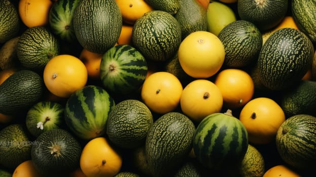 Fresh watermelons and melons. ai generated art image