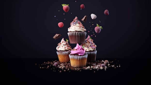 Set of different delicious cupcakes. ai generated art image