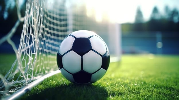 Soccer World Cup. The ball is in the net of the goal. Neural network ai generated art