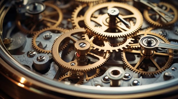 Close view of a vintage beautiful watch mechanism. Neural network ai generated art