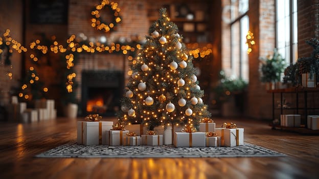 A refined 3D depiction of a Christmas tree, illuminated with soft white lights and adorned with matching white ornaments. The minimalistic and elegant design exudes sophistication, perfect for a serene and festive holiday ambiance.