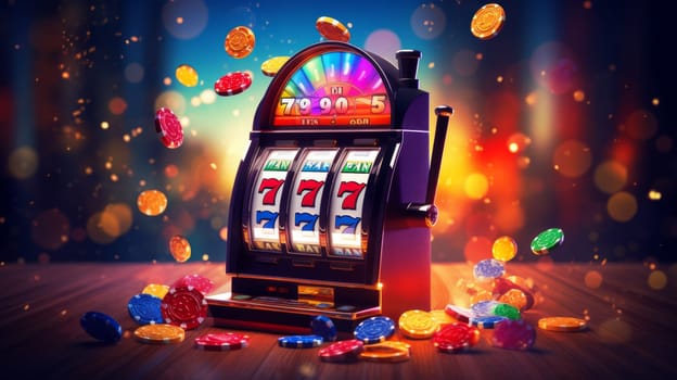 Winner slots machine casino, jackpot fortune win banner. Neural network ai generated art