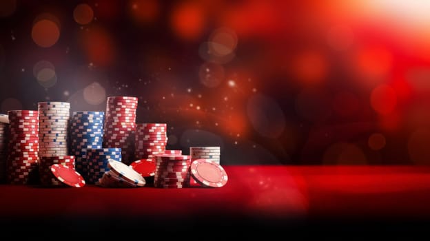 Gambling casino chips for Poker. Blurred background. Neural network ai generated art