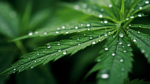 Close up young hemp leaves. Cannabis is a standoff between a drug and a medicine. Neural network ai generated art