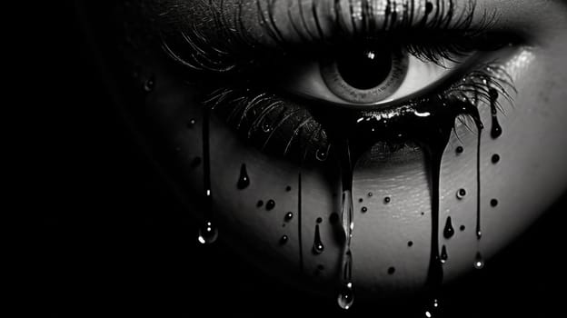 Black and white macro picture of the eye of a woman. Neural network ai generated art