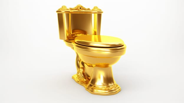 Golden WC toilet bowl on white background. Neural network ai generated art
