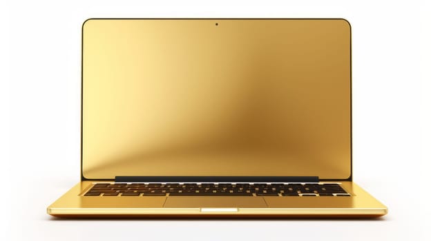 Gold Laptop with blank computer screen. Neural network ai generated art
