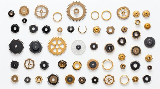 A huge collection of random industrial metal objects isolated on a white background. Neural network ai generated art