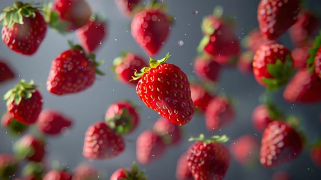 A mesmerizing top-down view of levitating strawberries