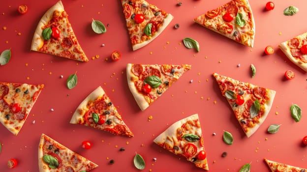 Abstract arrangement of floating pizza slices in a contemporary layout