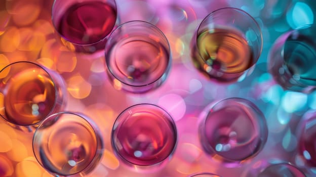 Abstract arrangement of floating wine glasses in a contemporary layout