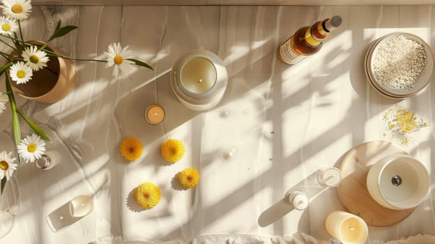 Beauty and wellness arrangement crafted in a geometric layout pattern for modern appeal