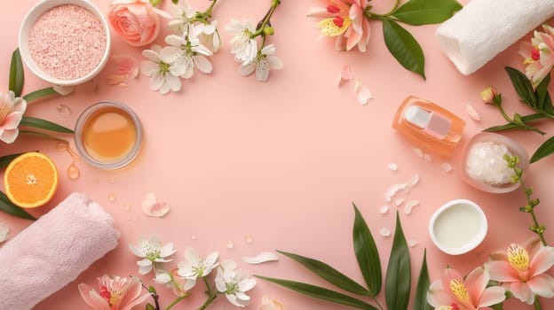 Beauty and wellness arrangement designed with blank space for text insertion