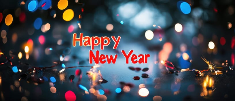 Vibrant lights and decorations create a festive atmosphere as people gather to celebrate the New Year with joy and excitement.