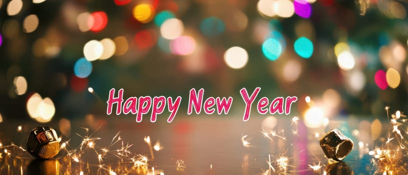 Colorful lights create a vibrant atmosphere as people celebrate and wish each other a Happy New Year with joy and excitement.