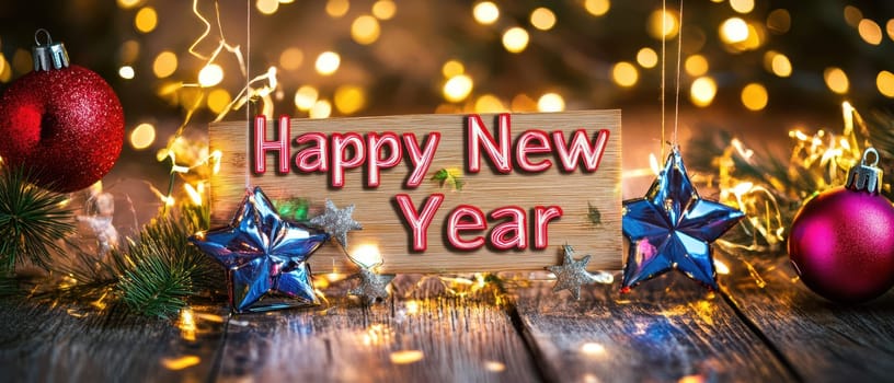 Colorful ornaments and twinkling lights create a welcoming atmosphere for celebrating the New Year with joy and cheer.