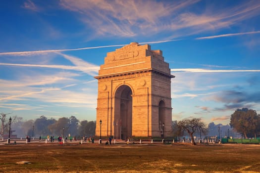India Gate at sunset, Rajpath, landmark of New Delhi, India.