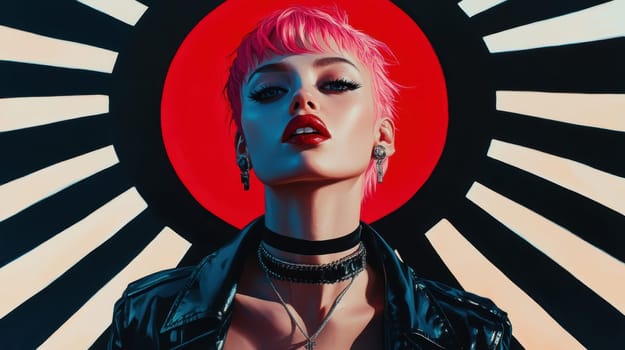 Paint oil colors eye-catching hyper-detailed realism fantastic retro-futuristic portrait of straight short cut and bangs magenta hair slight sulky young albino woman 70's glamorous clothing on background dressed, portrait of famous people Dakota Fanning, the woman is standing in the middle of a striped black and electric cobalt grass field michael sewa edward hopper style, fuchsia moon, ufo disk flying in the starry black night sky, Bo Bartlett, Tom Bagshaw --chaos 30 --ar 16:9 --style raw --stylize 300 --v 6.1 Job ID: aafb4d74-7eb9-4ea6-a1a1-2e275e7c299b