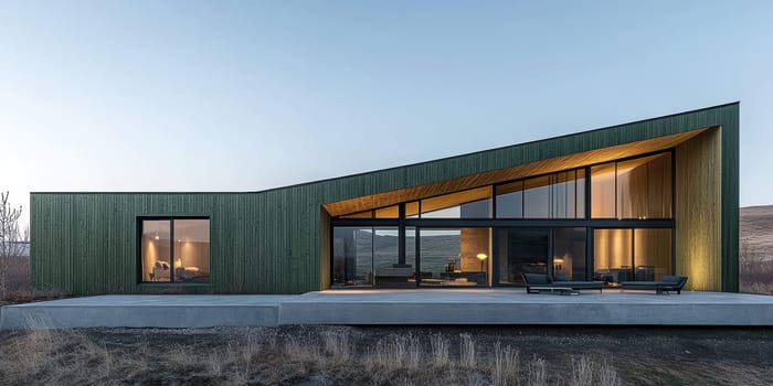 modern gabled house and landscape of the far north. AI generative.