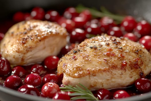 Sweet and spicy chicken with cranberries. AI generative.
