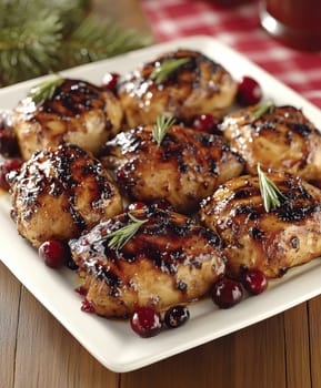 Sweet and spicy chicken with cranberries. AI generative.